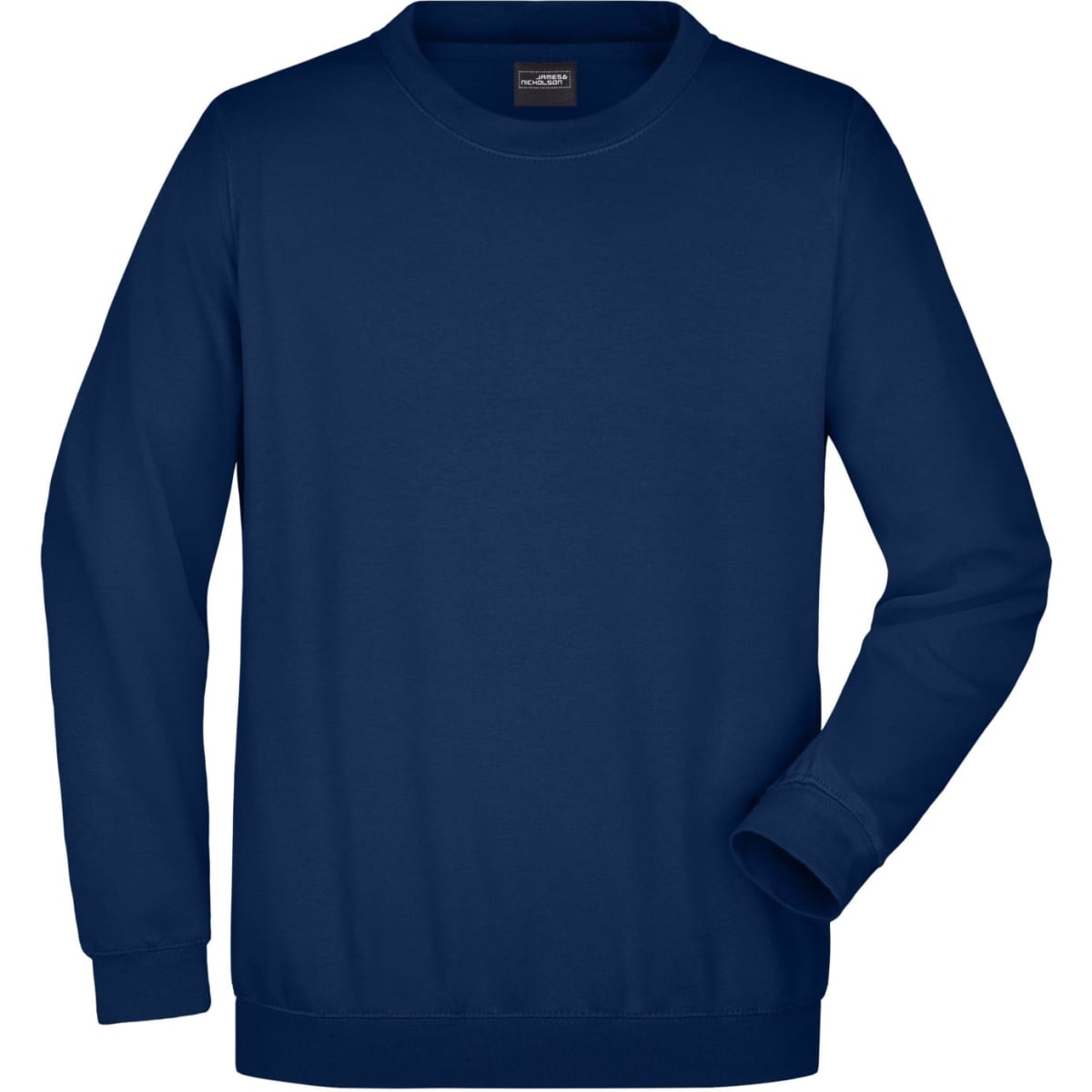 Navy round-neck sweatshirt in a classic design with long sleeves and a logo on the label.