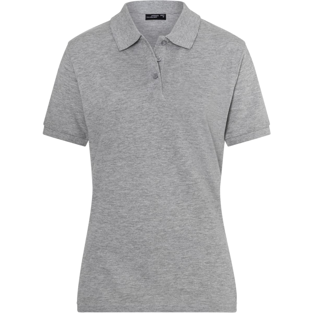 A grey Classic Polo shirt for ladies featuring a collar and short sleeves. The shirt has a logo on the chest.