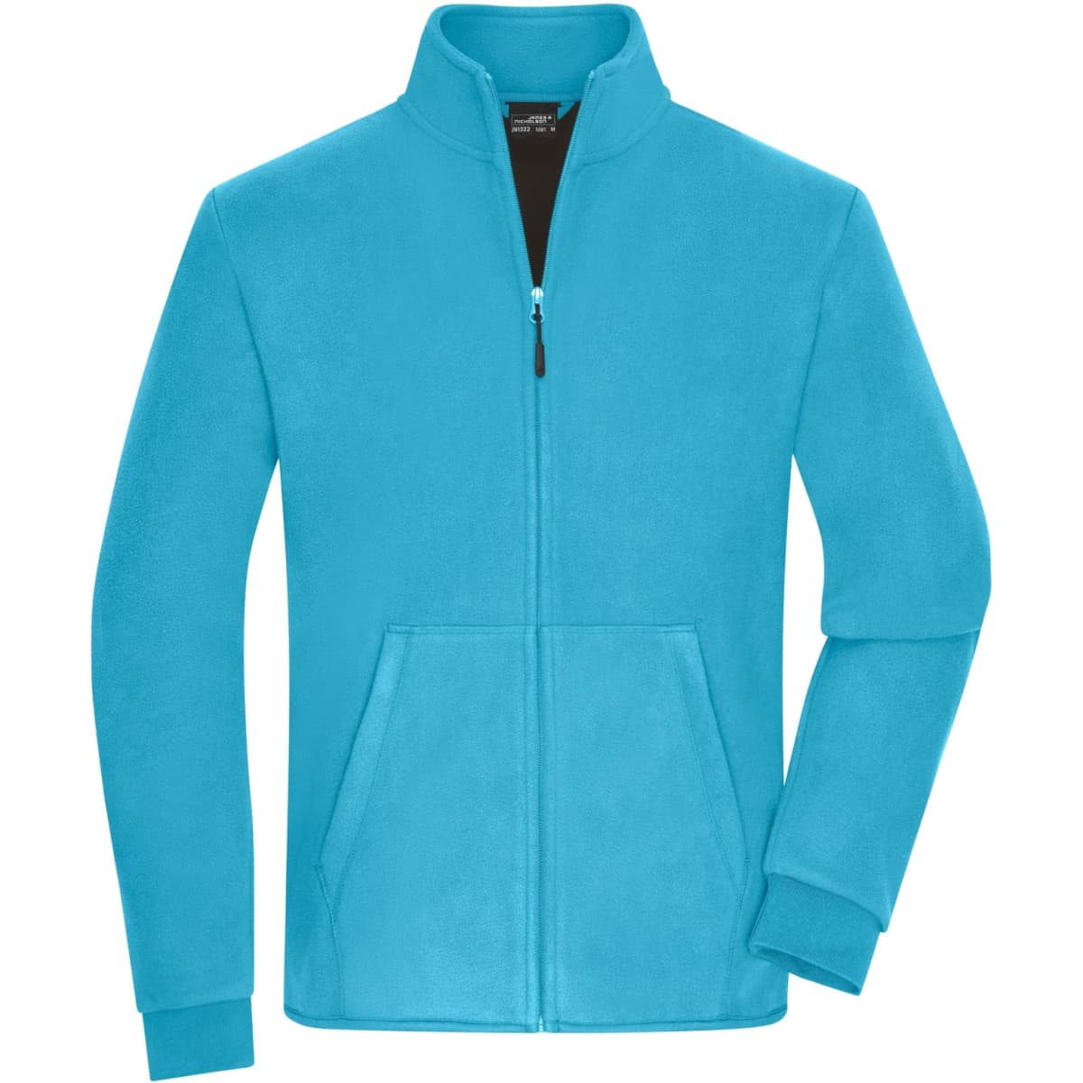 A men's bonded fleece jacket in bright blue with a zip front and high collar design. Features a logo.