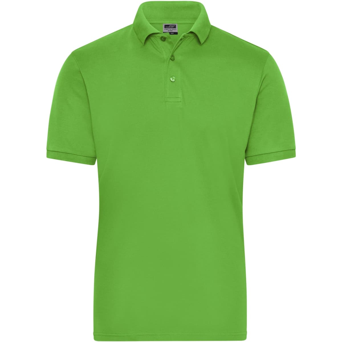 A lime green men's polo shirt with short sleeves and a collar, featuring a logo on the chest.