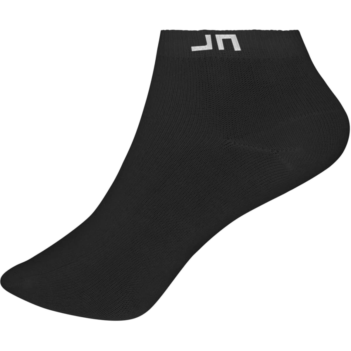 Black ankle socks featuring a logo, designed for comfort and style, suitable for various footwear.