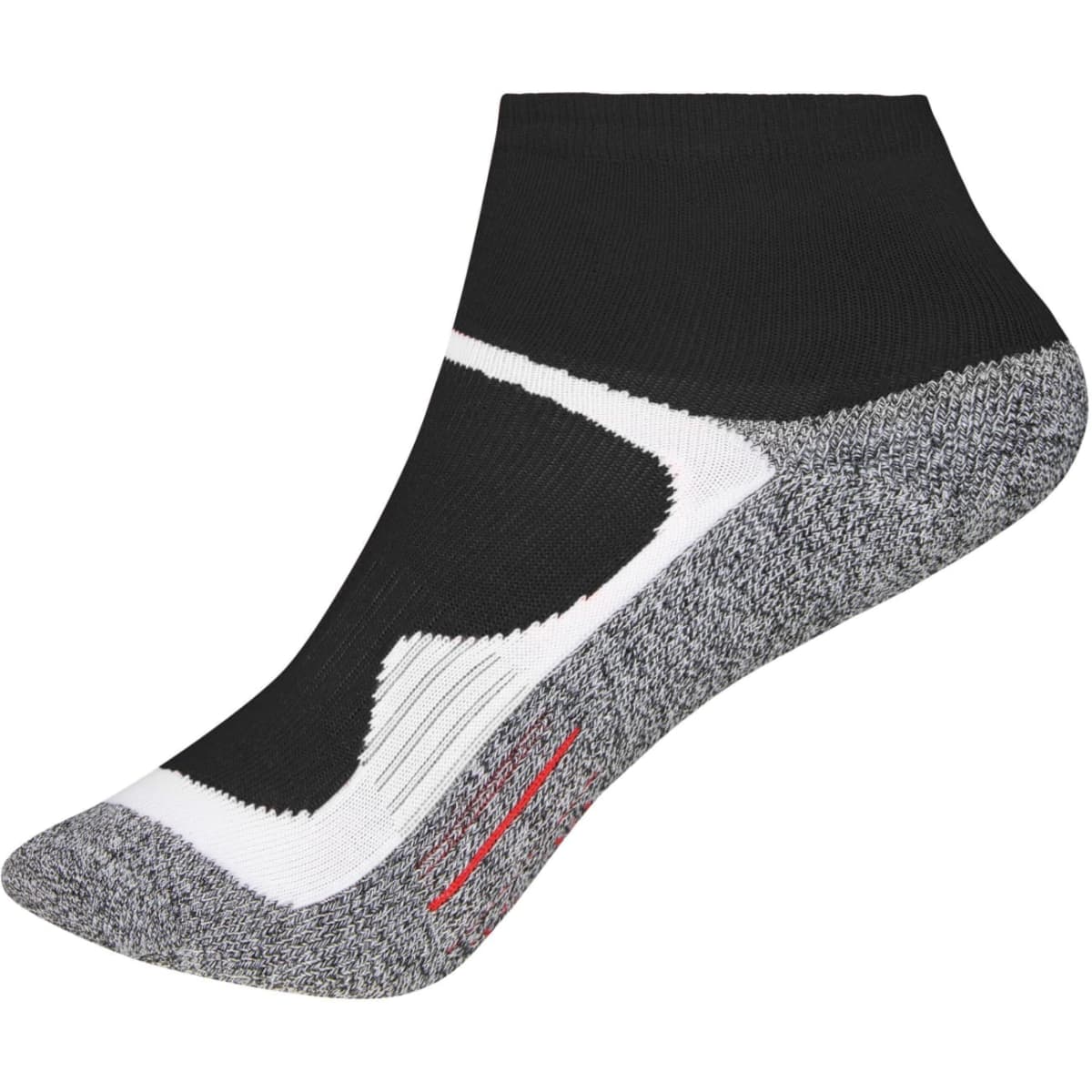 Short sports socks in black, grey, and white featuring a logo. Ideal for athletic wear.