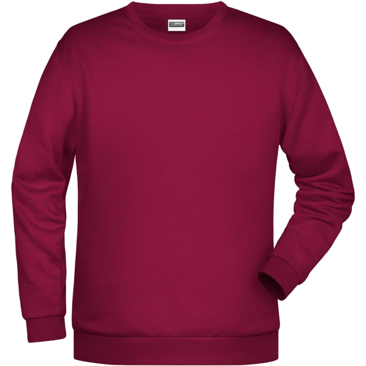A maroon men's jumper featuring long sleeves and a simple design. It has a logo on the front.