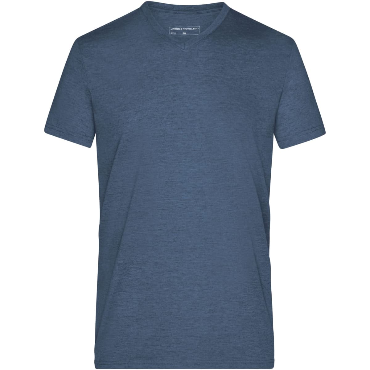 A men's heather T-shirt in a dark blue colour, featuring a round neckline and short sleeves. It includes a logo.