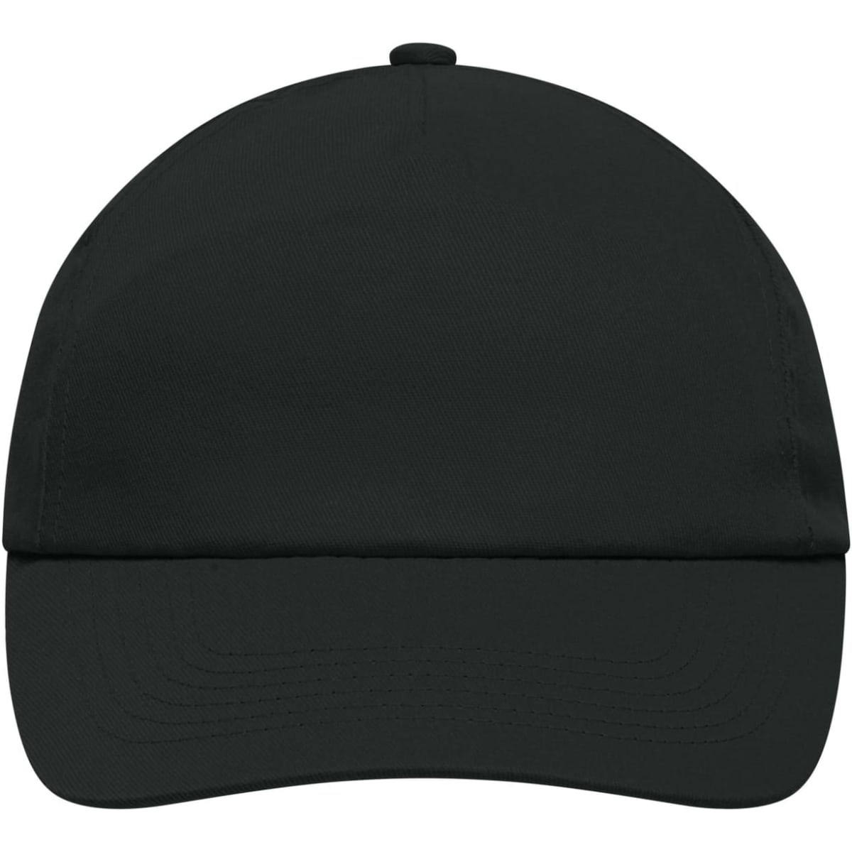 A black 5 Panel Promo Cap featuring a curved brim and a logo on the front.