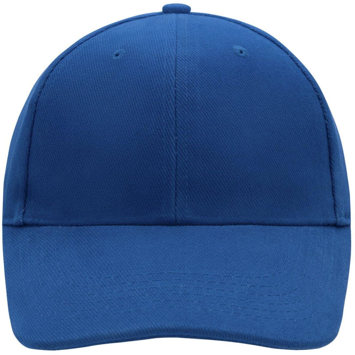 A low-profile six-panel cap in a solid blue colour, featuring a plain design and a logo on the front.