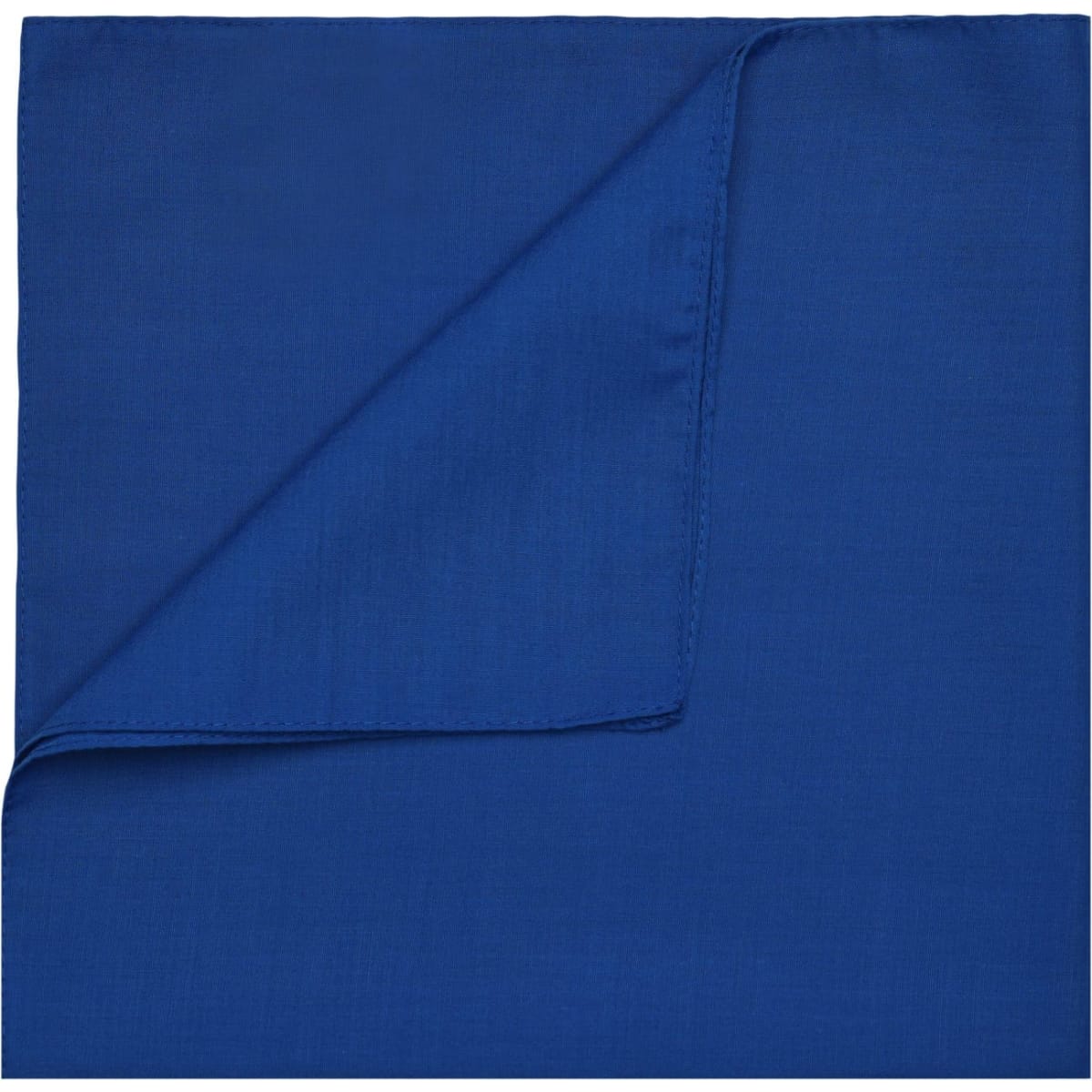 A blue bandana with a folded corner, made from a soft, lightweight fabric. It has a simple, solid design.