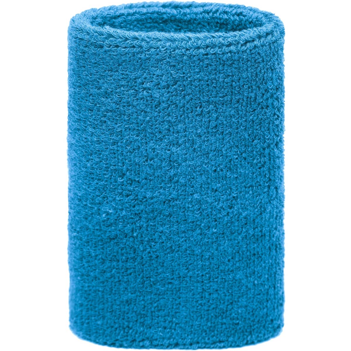 A vibrant blue sporty wristband made of soft fabric, featuring a branding logo. Suitable for events and exhibitions.