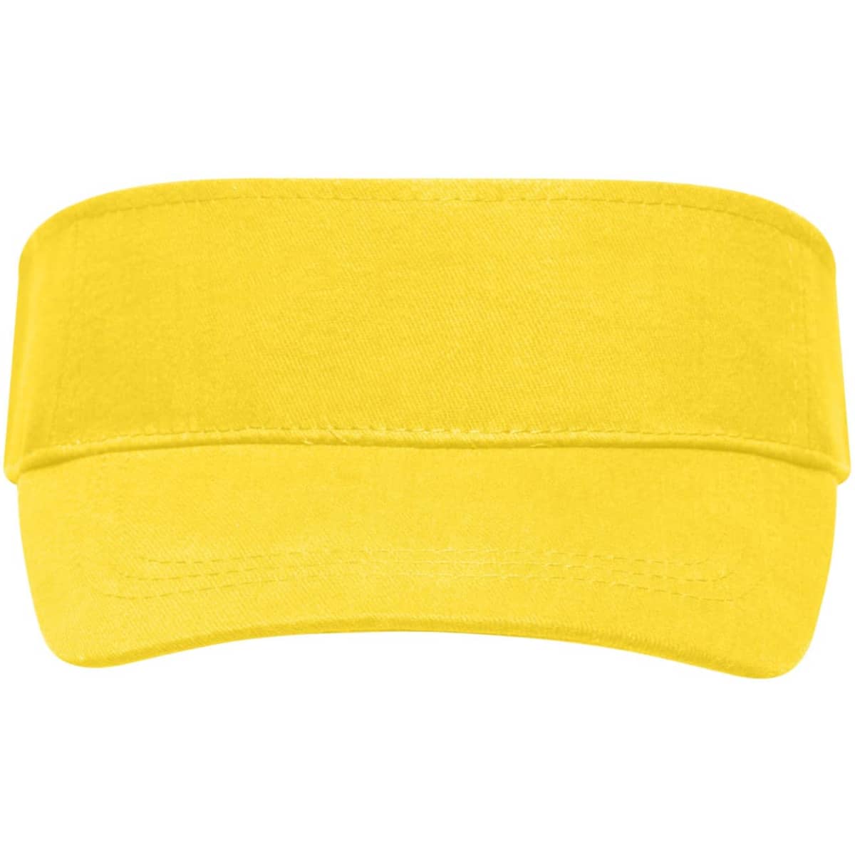 A yellow sunvisor with a wide band and a curved peak, featuring a logo on the front.