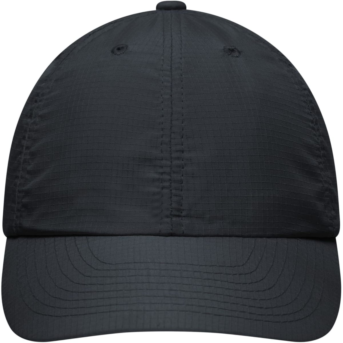 A black 6 Panel Coolmax® Cap featuring a structured design and a logo on the front.