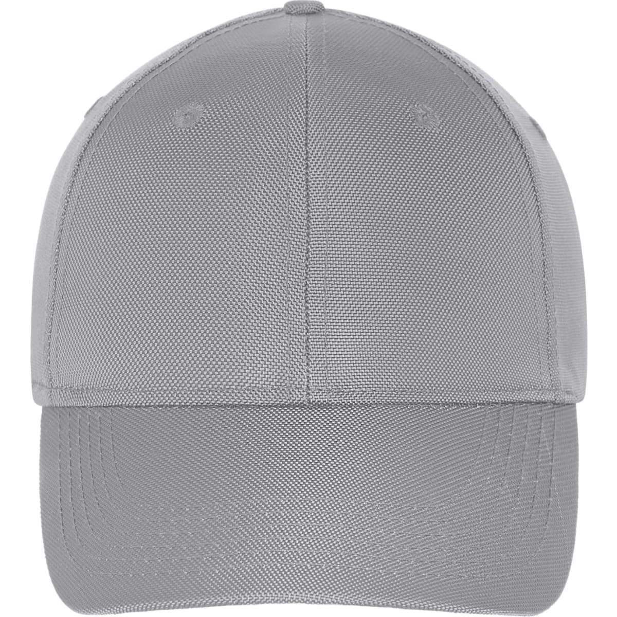 A grey six-panel cap with a structured front and a logo on the side.