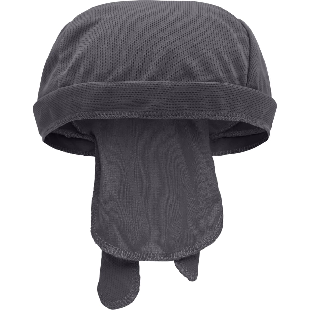 A functional bandana hat in grey with a breathable design and extended back for sun protection.