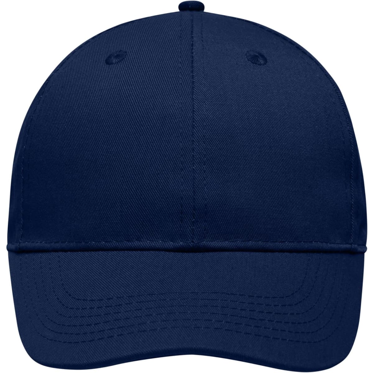 A navy blue 6 panel workwear cap featuring a rounded crown and a curved brim, with a logo on the front.