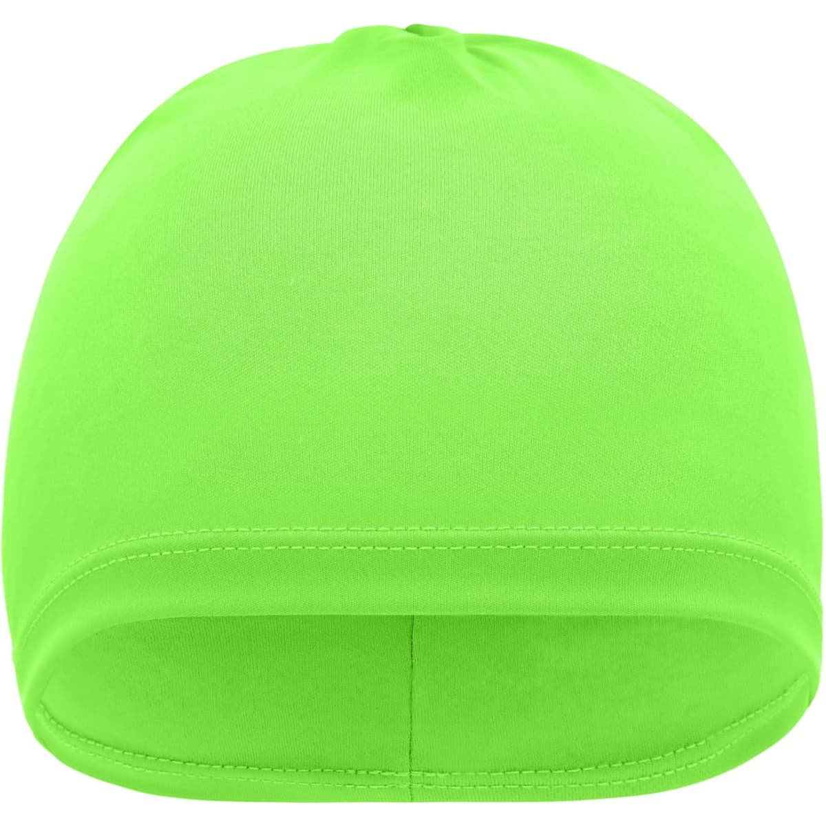 A green beanie with a seamless design, featuring an opening for the head. It has a smooth, lightweight texture.