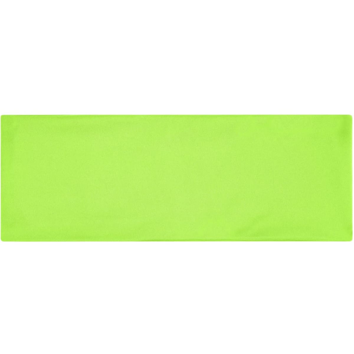 A bright green running headband featuring a logo.