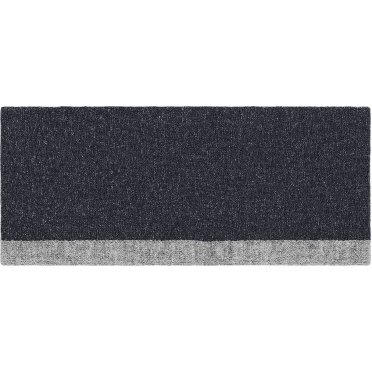 A reversible headband in dark grey with a lighter grey bottom band. It features a logo.
