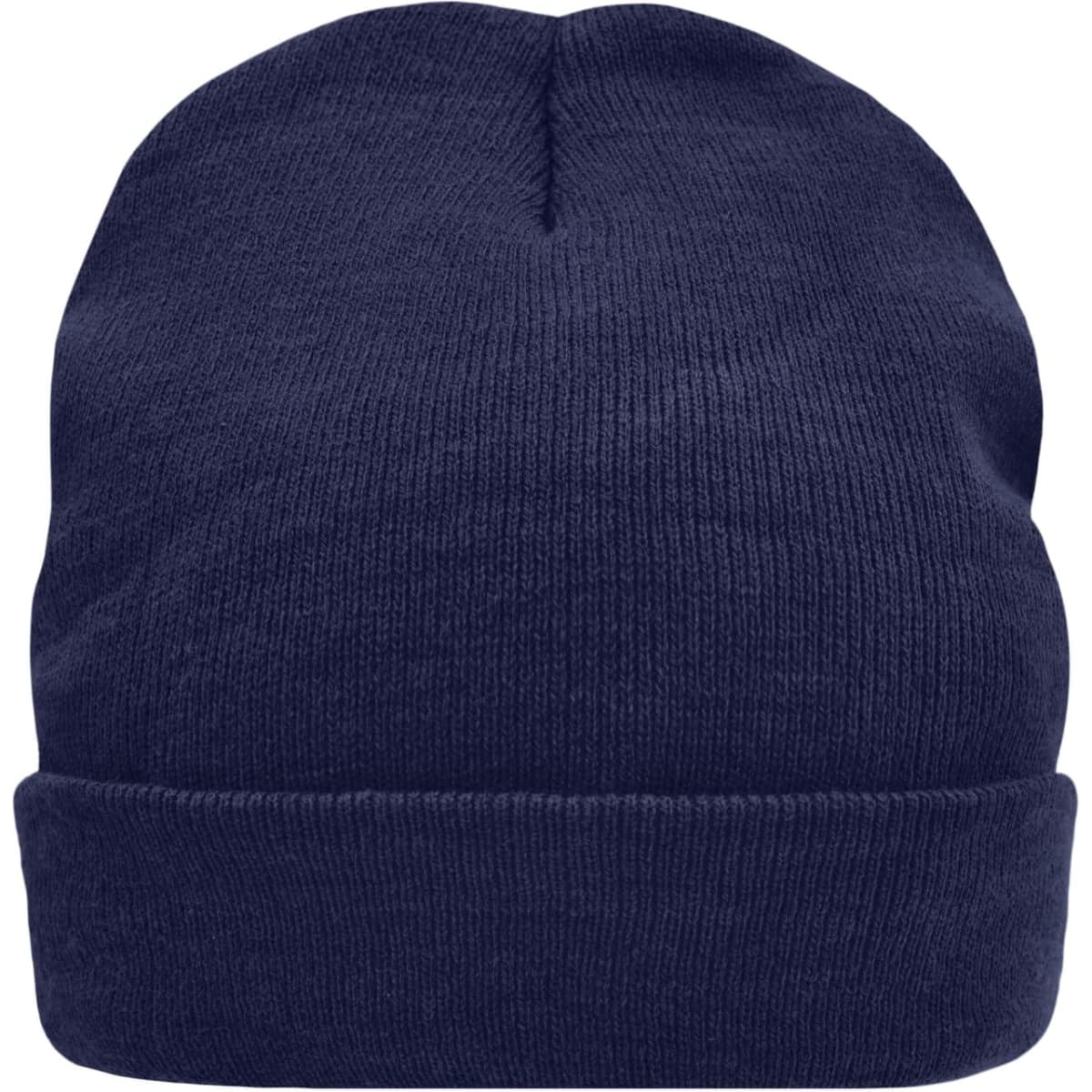 A navy knitted beanie made with Thinsulate™ material, featuring a fold-over cuff. It has a simple design and a logo.