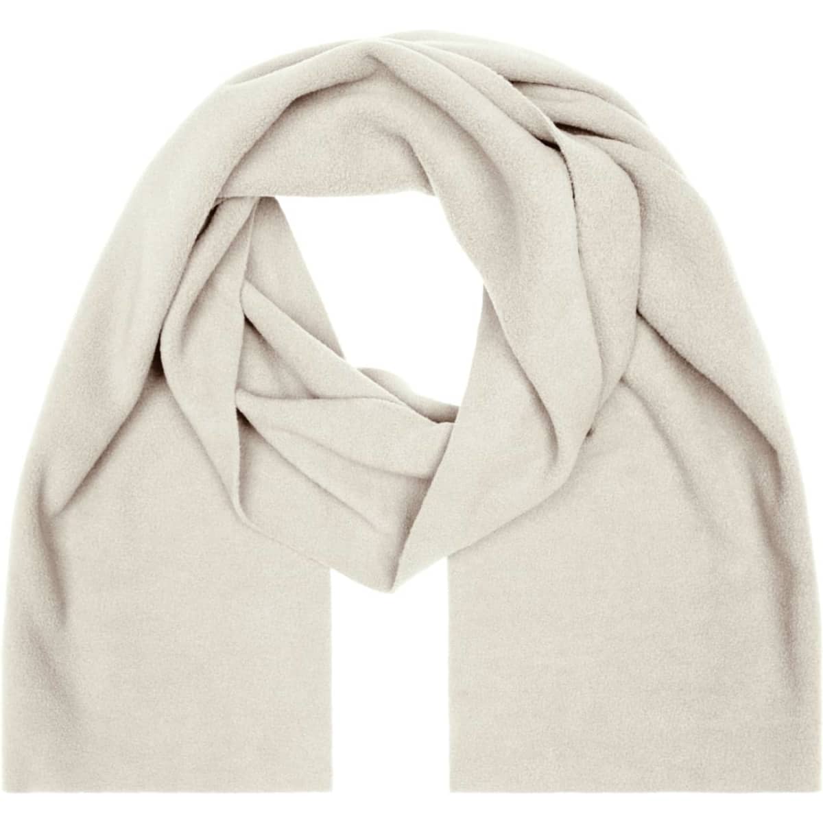 A light cream fleece scarf with a soft texture, featuring a simple design and no visible branding.