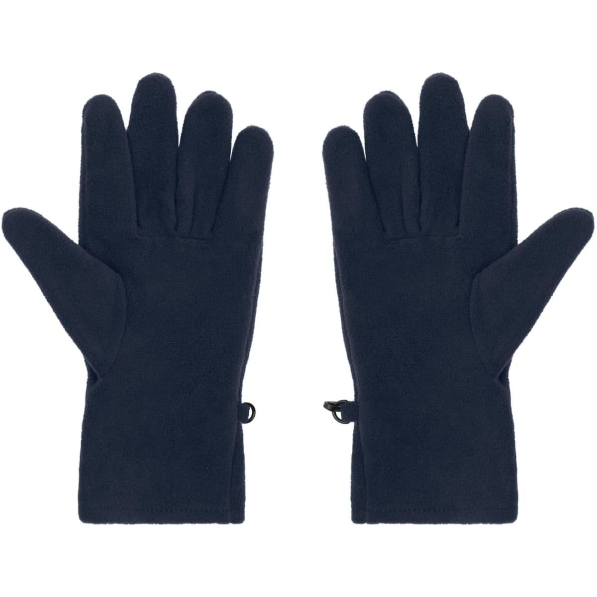 Navy microfleece gloves with a smooth finish and adjustable wrist closures, featuring a discreet logo.