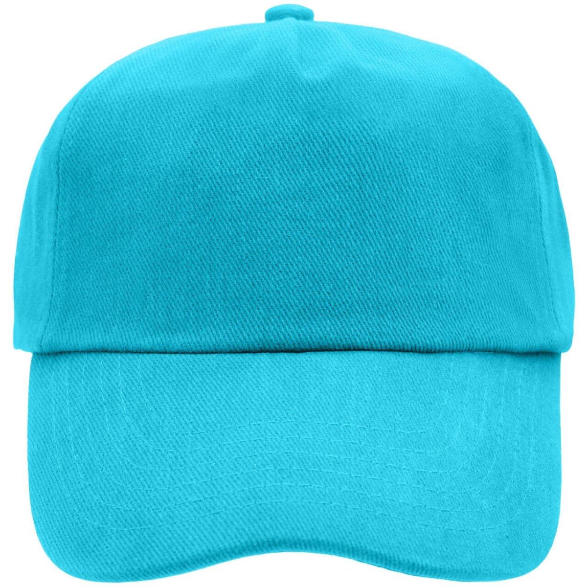 A turquoise 5 Panel Cap with a solid design and a logo on the front.