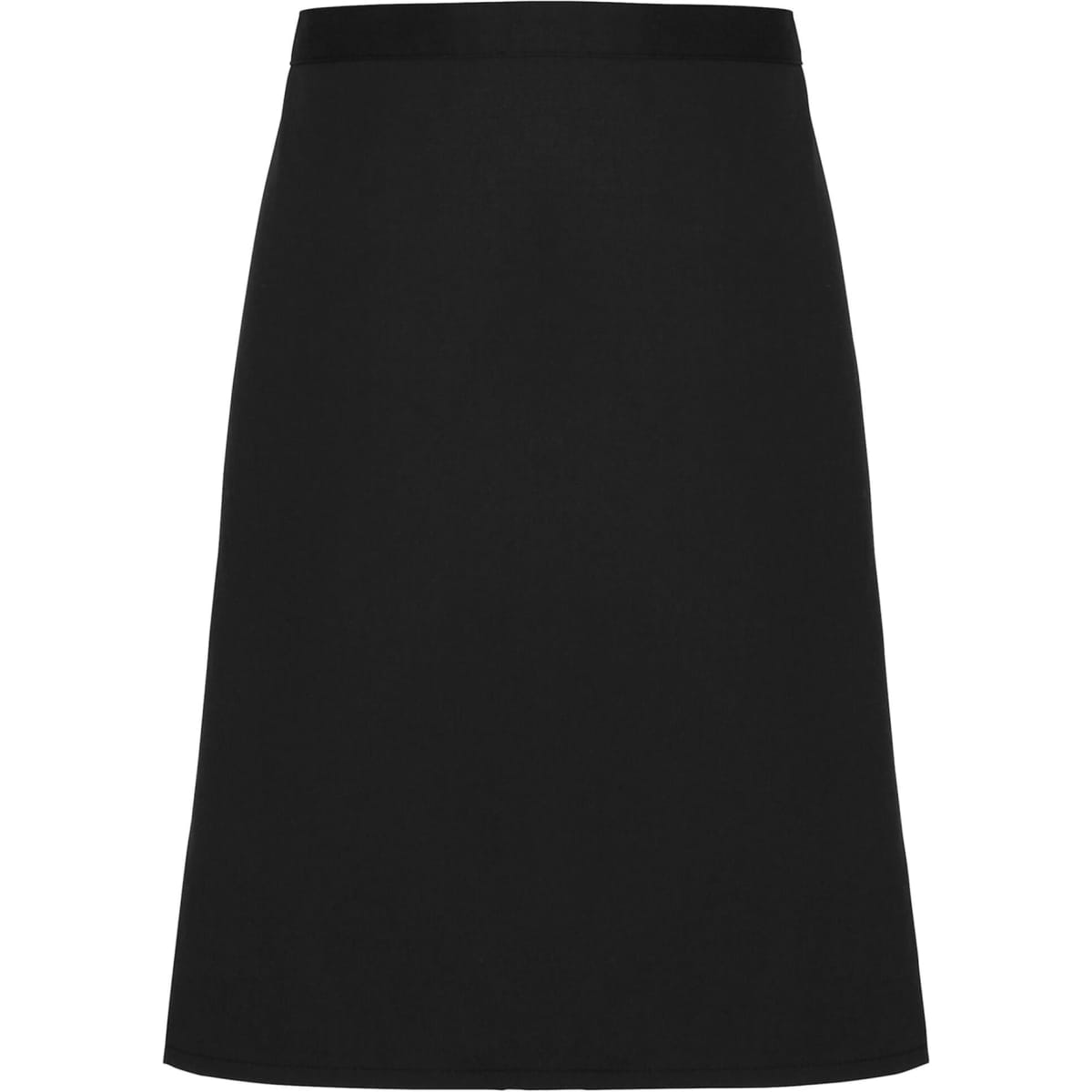 A black organic waist apron with a simple design and no visible logos. Suitable for various workwear applications.