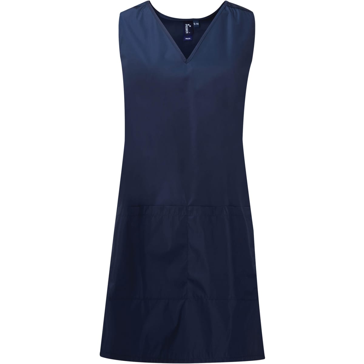A waterproof wrap-around tunic in dark navy, featuring a V-neck and a simple, sleek design.