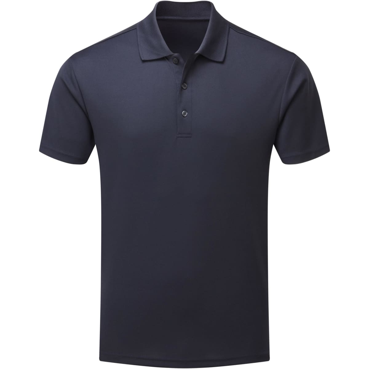 A navy polo shirt with a classic collar and three button placket. Features an incorporated logo.