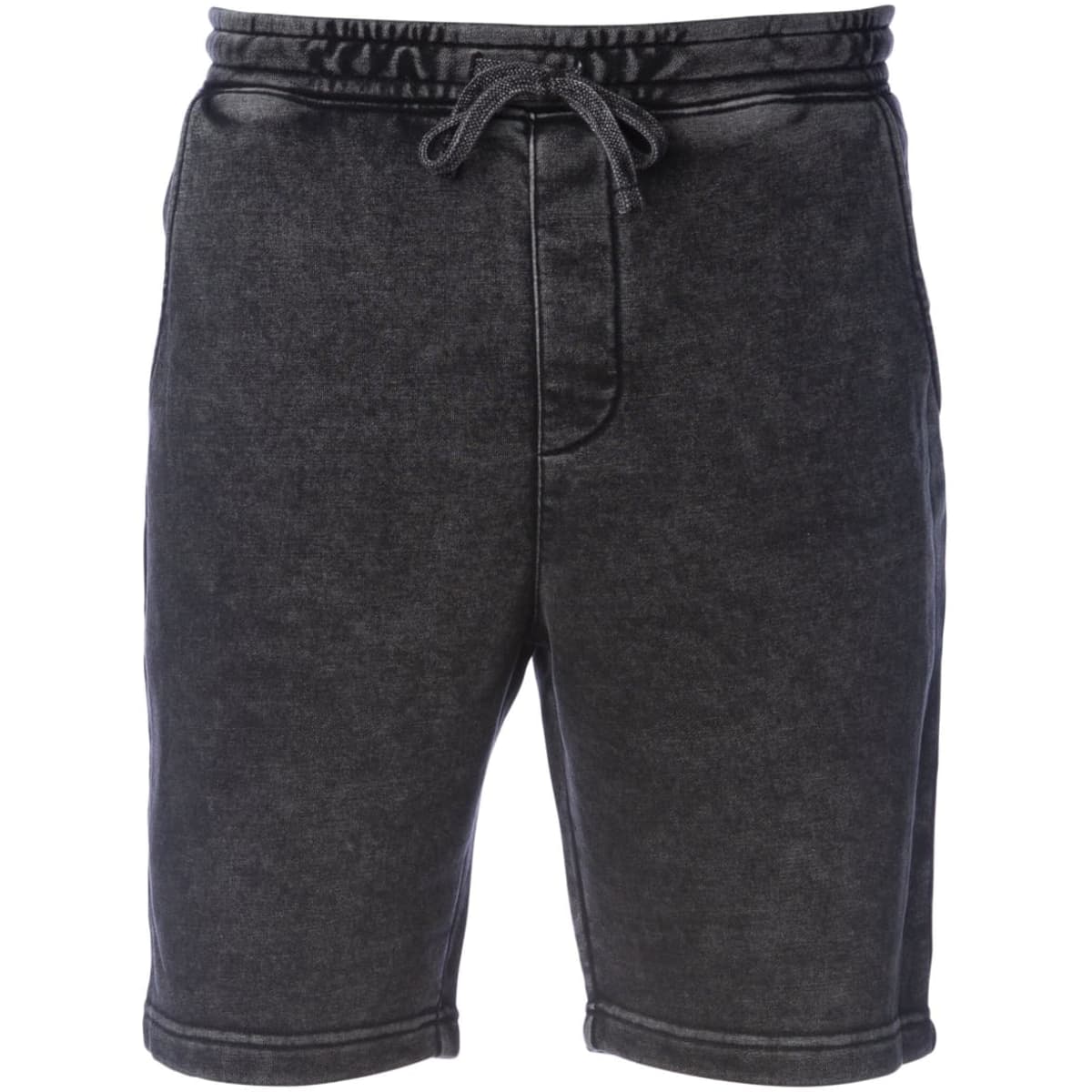 Men's mineral wash sweatshorts in a dark grey hue, featuring an elasticised waistband and drawstring.