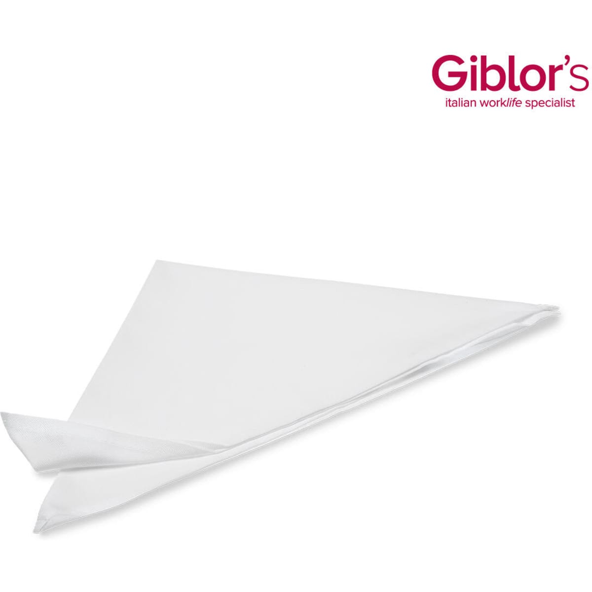 A white triangular napkin, neatly folded, with a logo in the corner. The product is part of a four-pack.
