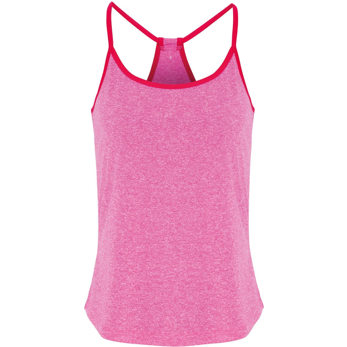 A pink yoga vest with a sporty design featuring a strappy back and contrasting details.