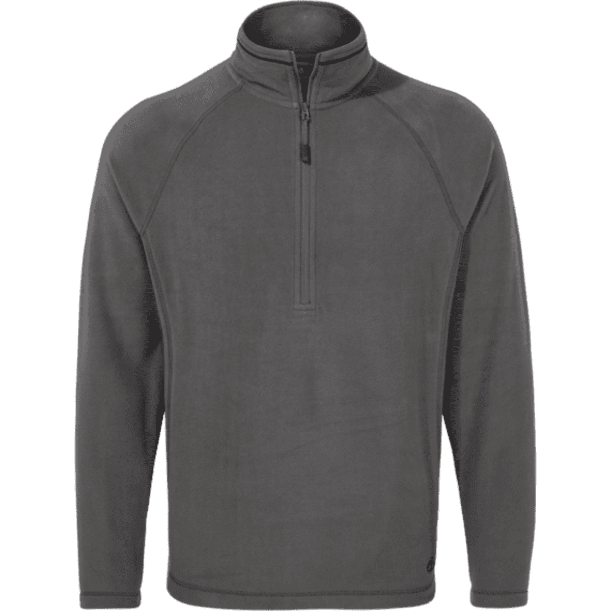 A grey fleece half zip jumper with a high collar and a logo. Suitable for workwear.