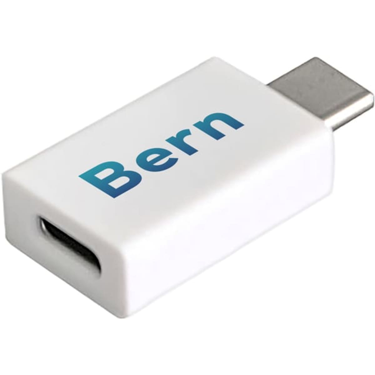 A white Type-C to Type-C data blocker with a logo. The device has a compact design suitable for tech use.