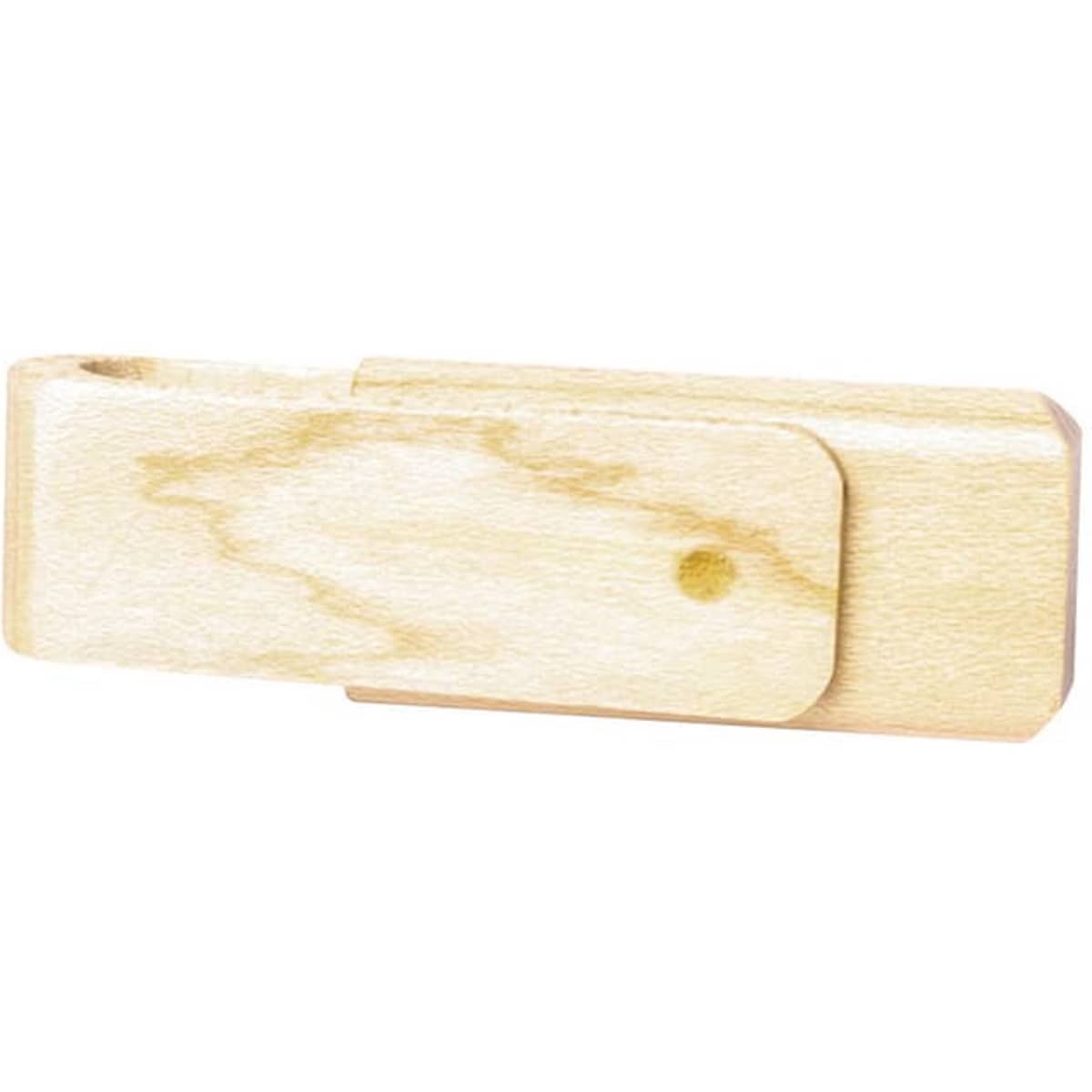 A bamboo swivel flash drive in a light, natural wood finish with a simple, minimalist design.