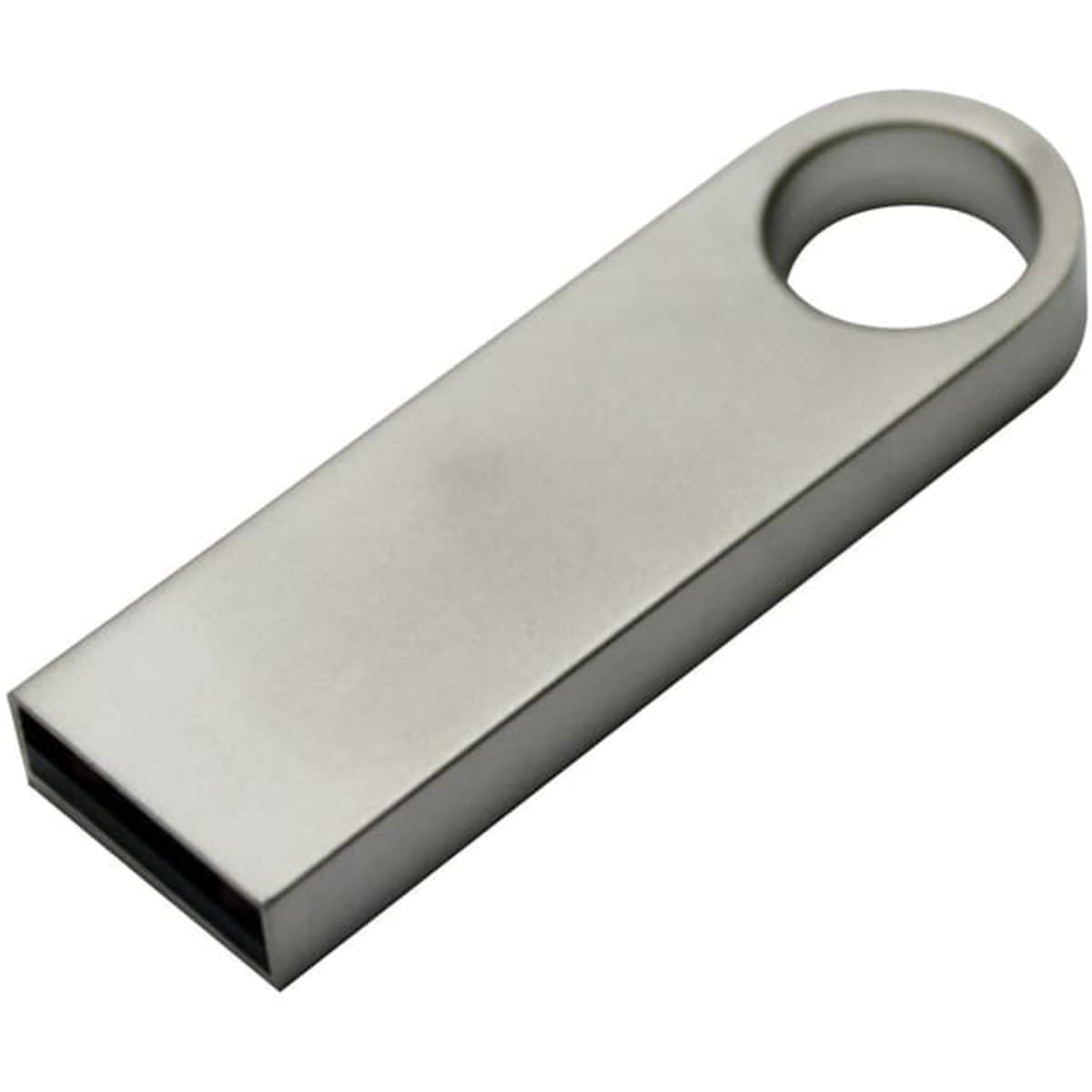 A silver Gianti flash drive with a keyring hole, designed for data storage and transfer.