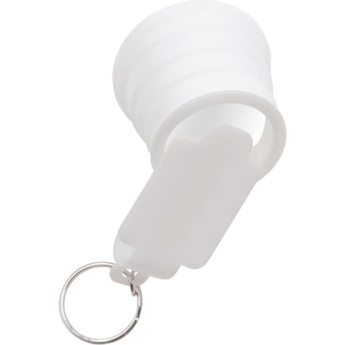 A white smartphone torch with a keyring attachment, featuring a compact, collapsible design.