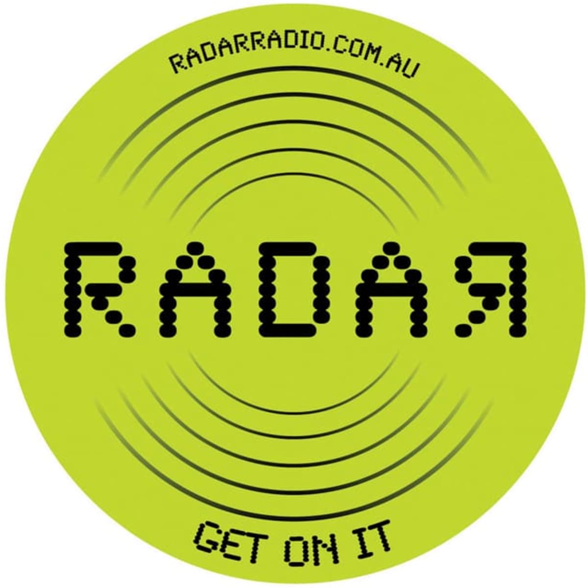 Bright green PVC coaster with a circular design featuring a logo and sound wave pattern.
