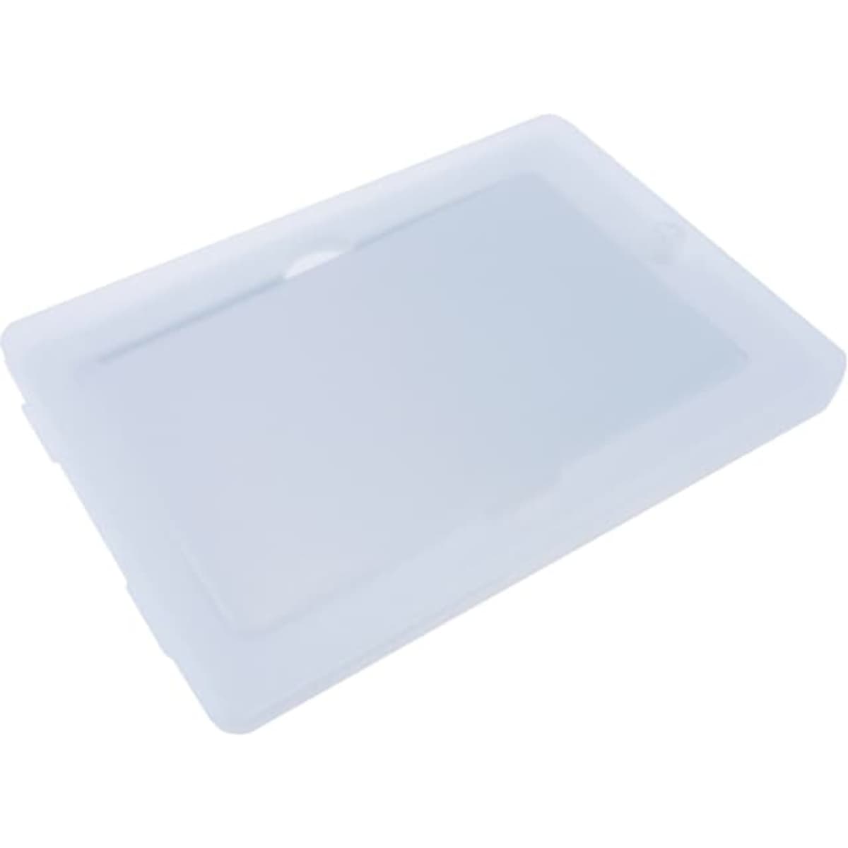 A translucent white credit card magnetic box with a flat rectangular shape, featuring a logo.