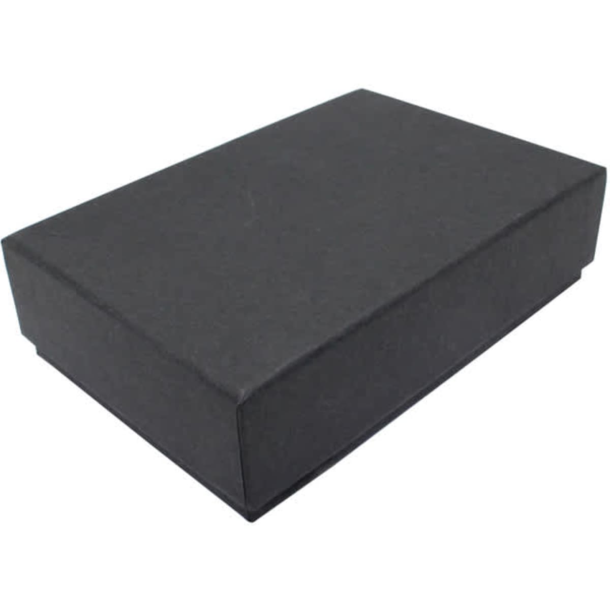 A black gift box with a two-part design, featuring a plain, smooth exterior.