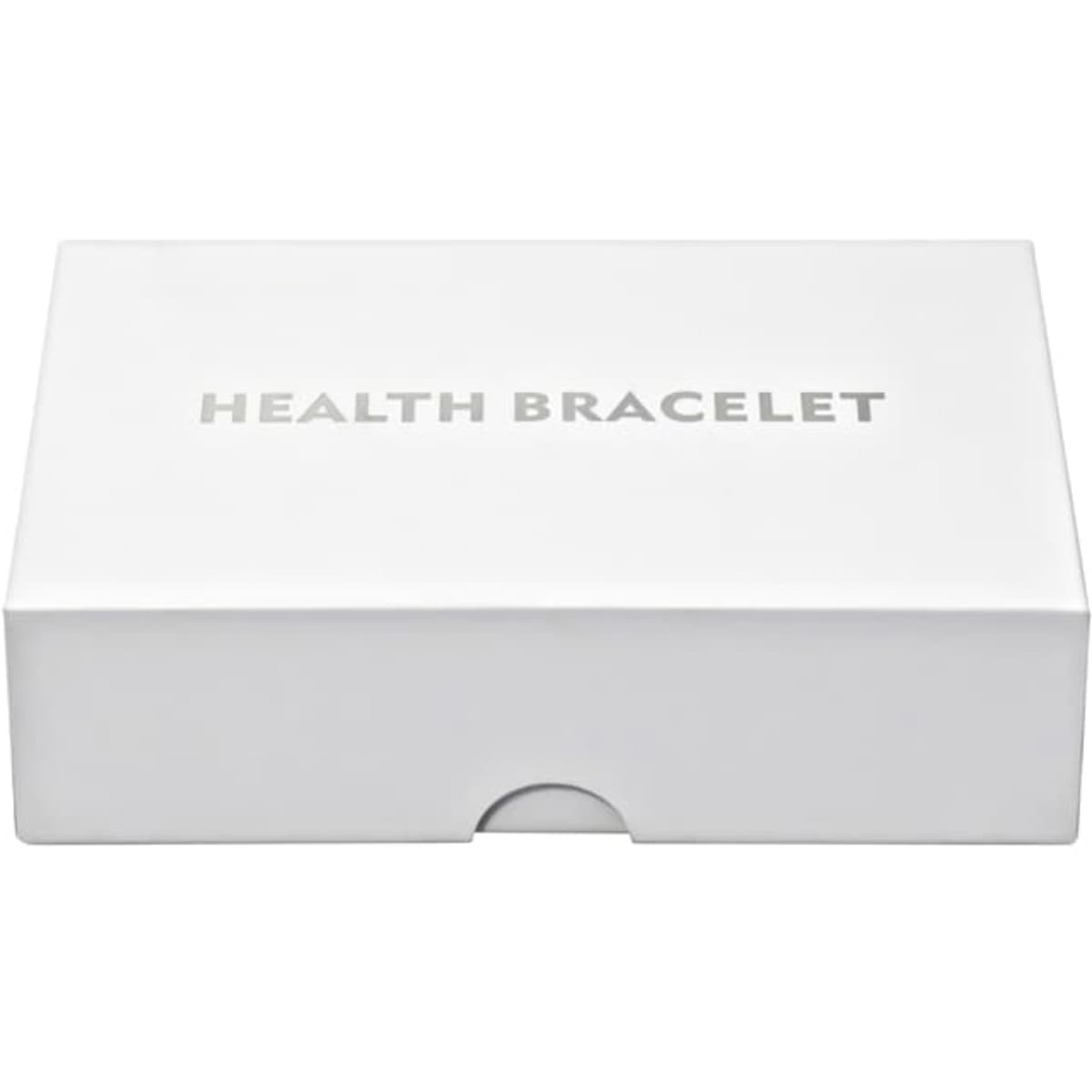 A large white gift box featuring a logo, designed for a health bracelet.