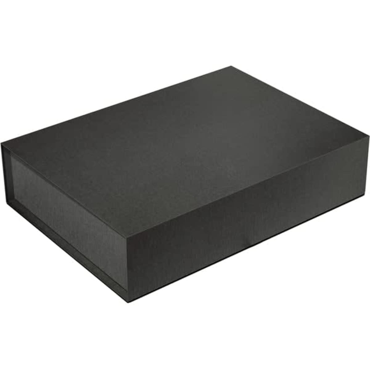 A sleek black magnetic gift box suitable for office and business gift sets. It features a smooth finish and includes a logo.