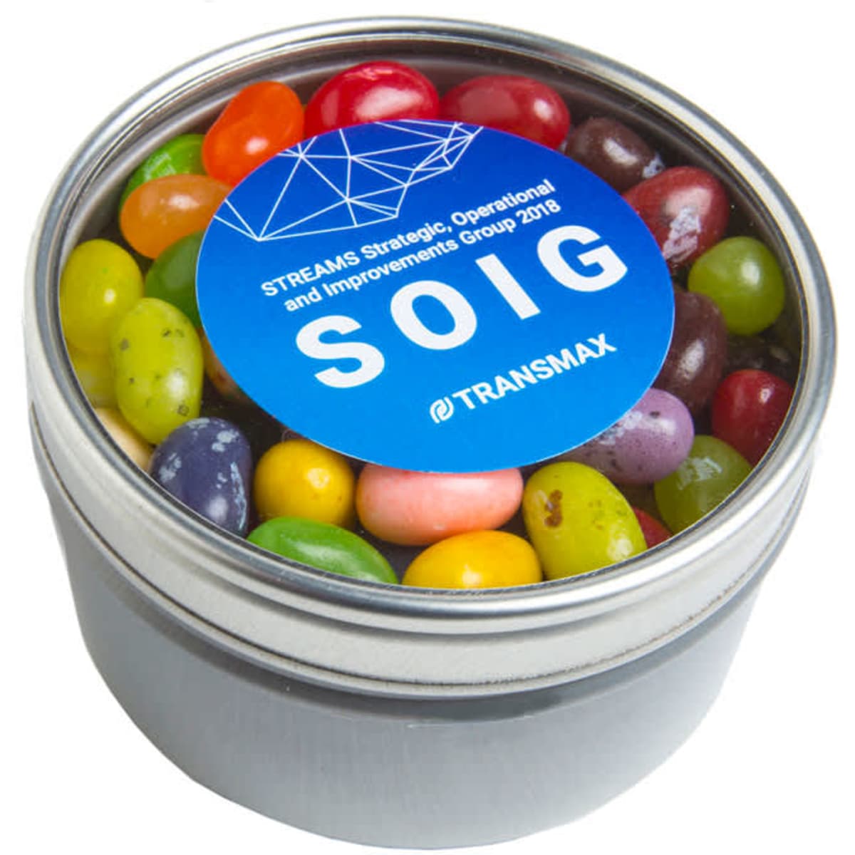 Small Round Acrylic Window Tin with JELLY BELLY Jelly Beans 150g