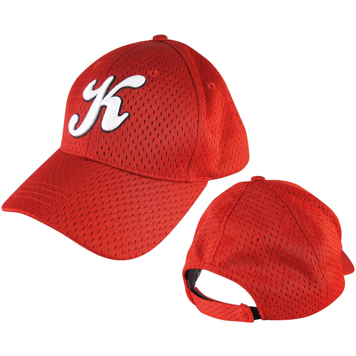 A red mesh cap featuring a white logo. The cap has a curved brim and a rear adjustable strap.