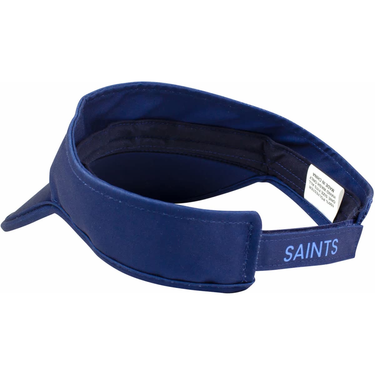 A navy trucker cap with a structured front and adjustable back, featuring a branding logo.