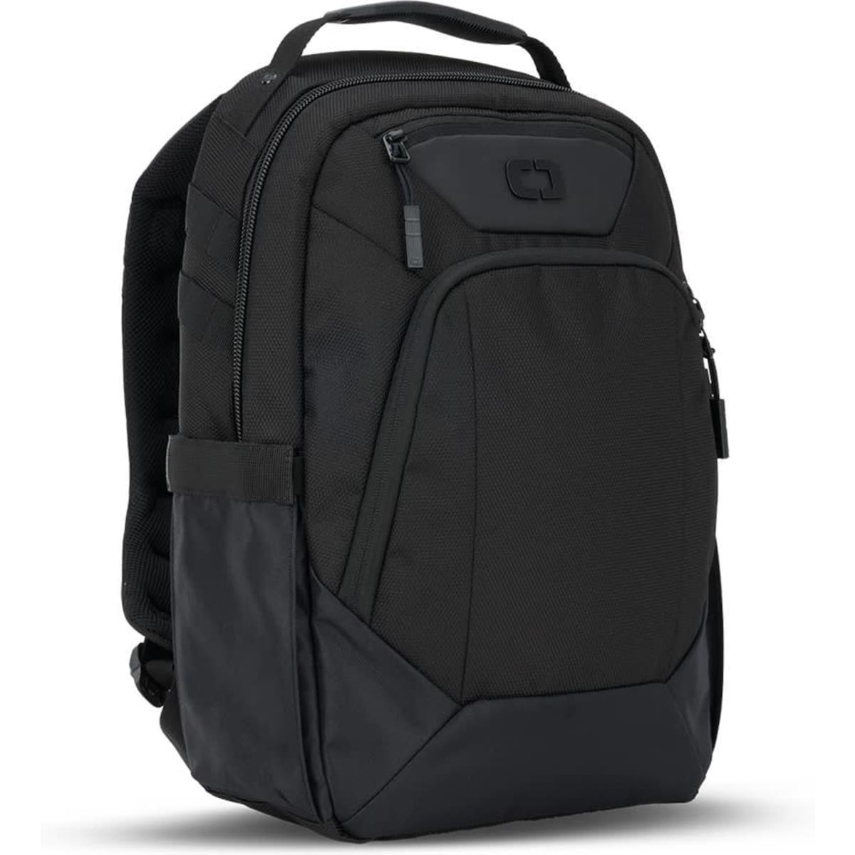 A black OGIO Axle DNA Backpack with padded straps and multiple compartments. It features a logo on the front.