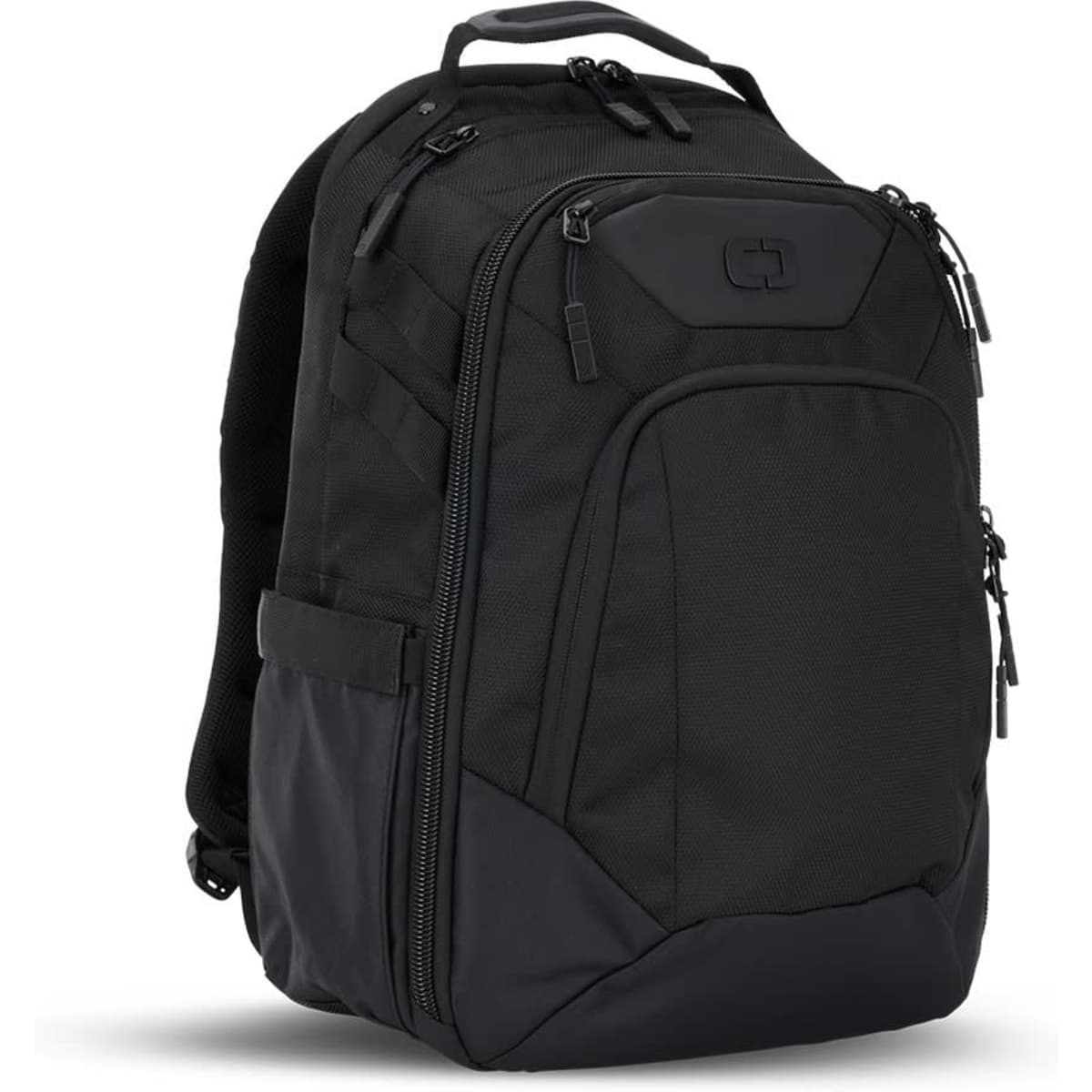 A black OGIO Gambit DNA Backpack featuring multiple compartments and a sleek design with a branding logo.