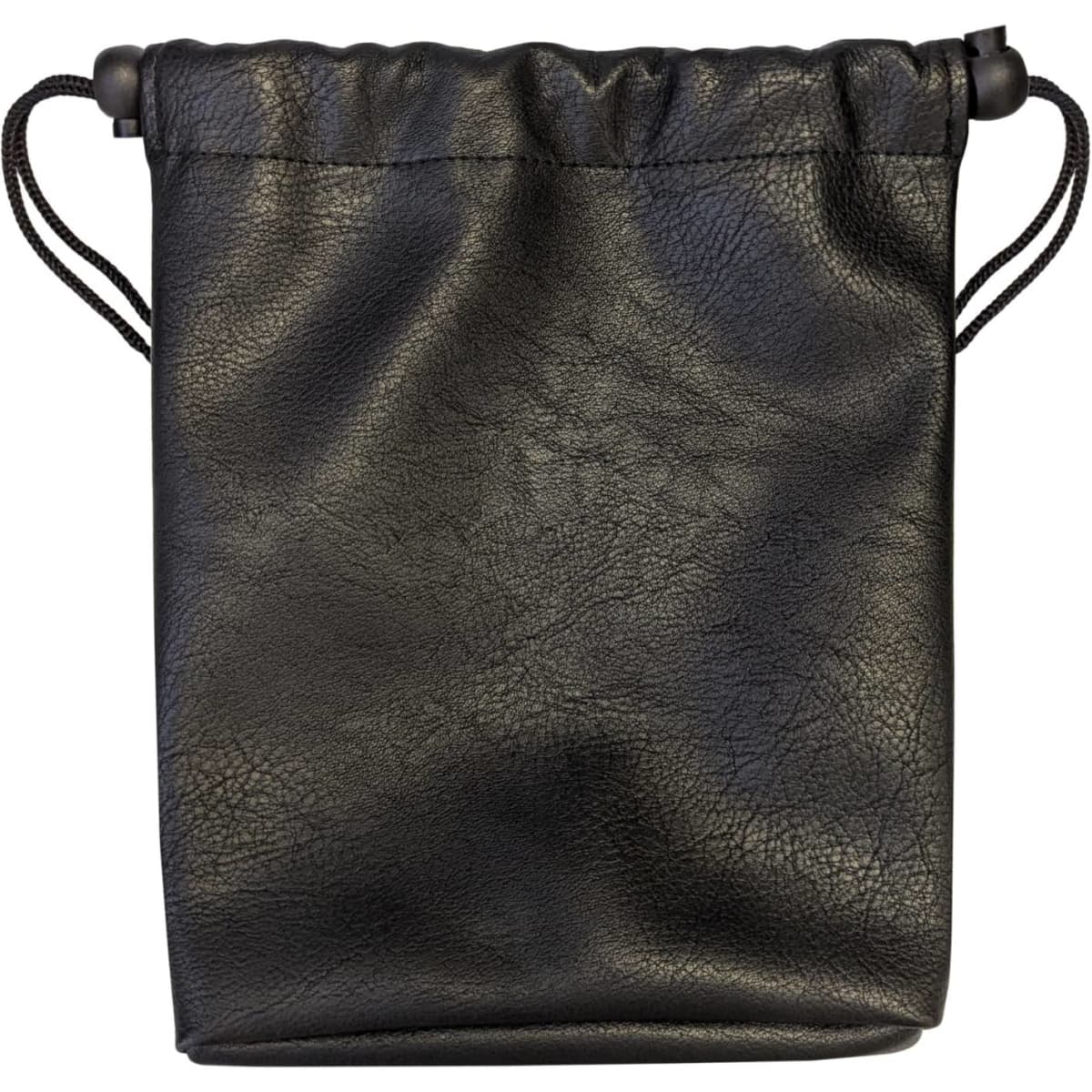 A black drawstring pouch featuring a textured finish and a pull cord, suitable for customisation.