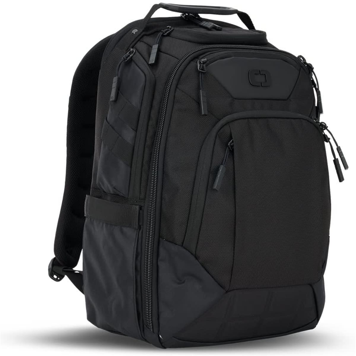 A black OGIO Renegade DNA backpack featuring multiple compartments, zippers, and a sleek design.