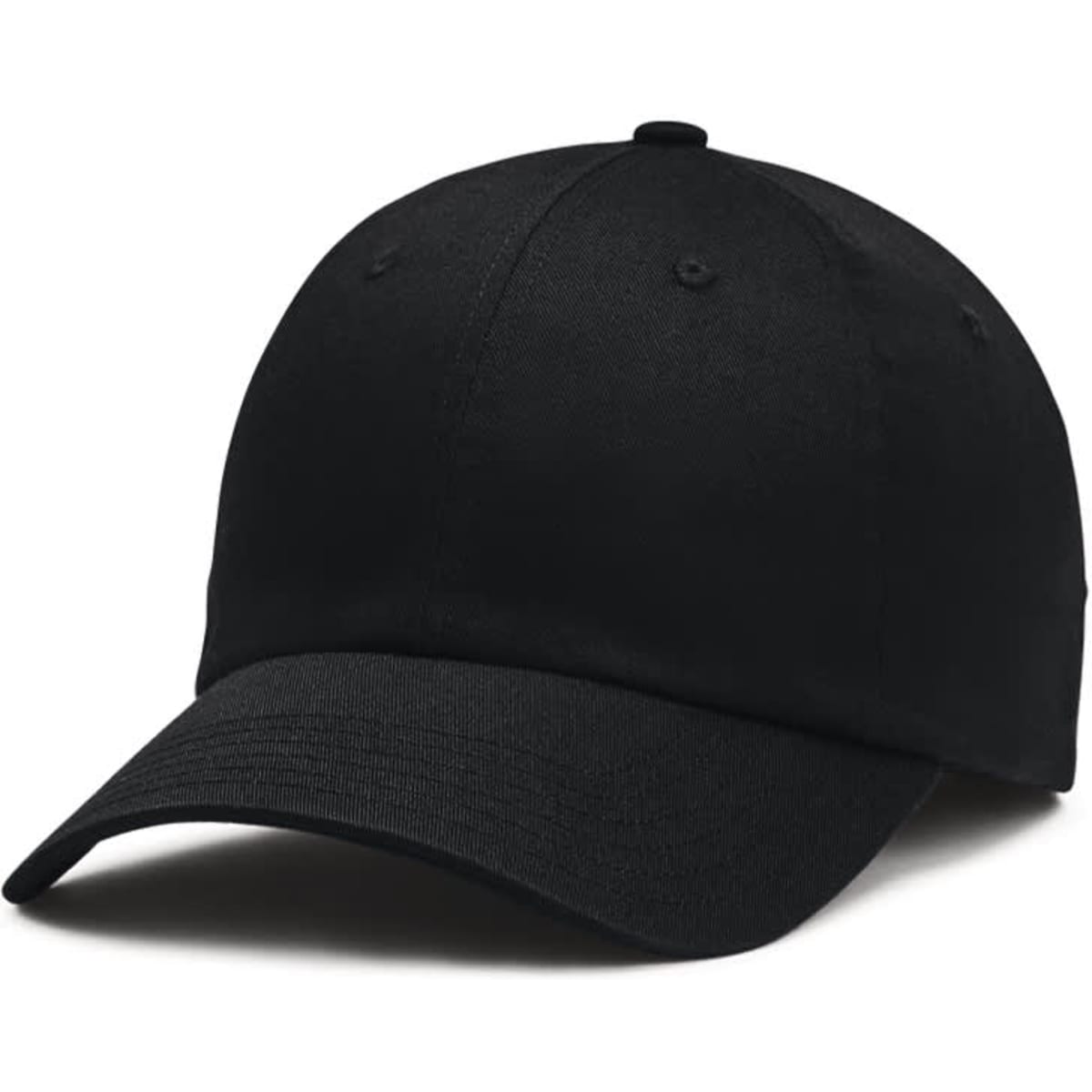 A black adjustable cap with a curved brim and a logo on the front. Suitable for casual wear.