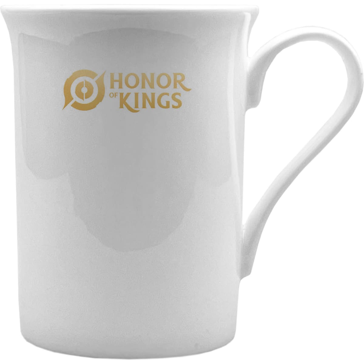 A white coffee mug with a simple design and a logo on the side.