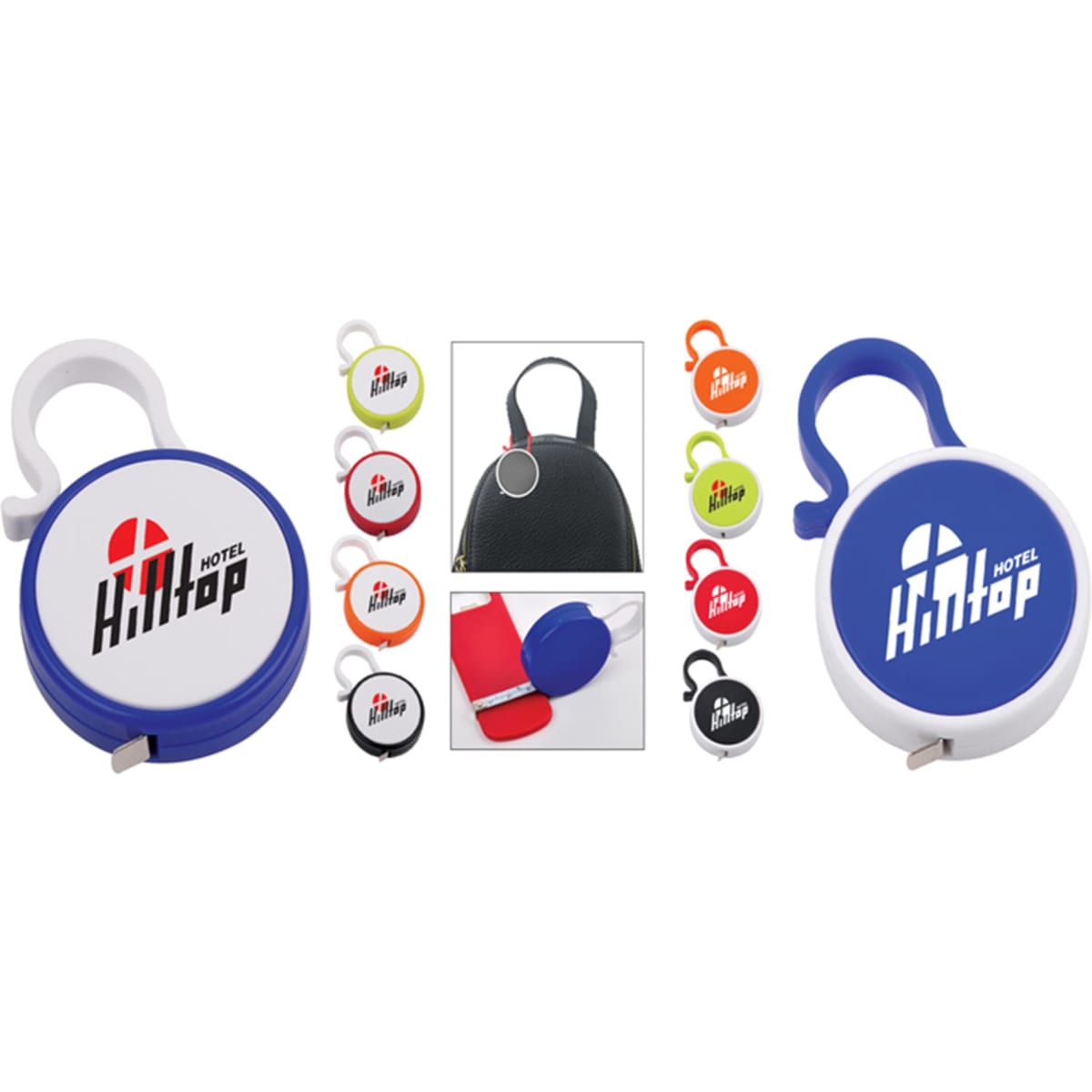 A tool set featuring various colours, including blue, red, green, and black, with branded logos on some pieces.